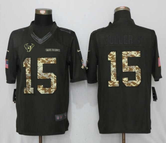 2017 Men Houston Texans #15 Fuller v Anthracite Salute To Service Green New Nike Limited NFL Jersey